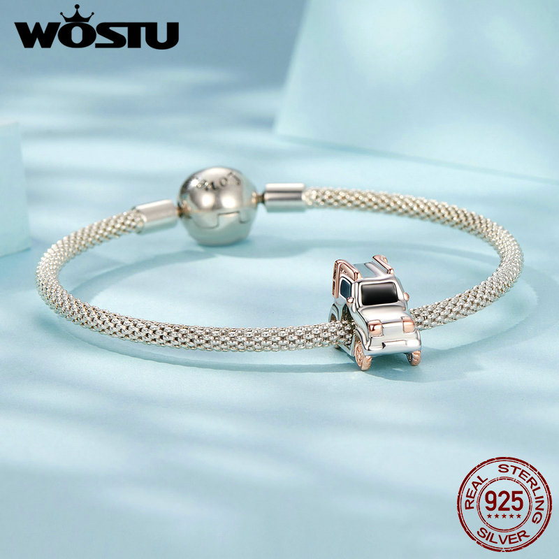 WOSTU 925 Sterling Silver Punk Style Jeep Charm Enamel Outdoor Travel Car Beads Fit Original Bracelet Birthday Cool DIY Gift