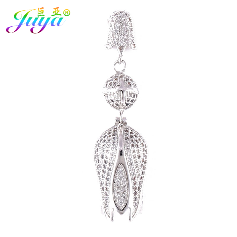 Juya DIY Luxury Cubic Zirconia Tassels Connector Tulips Flower Pendant For Needlework Natural Stone Pearls Tassel Jewelry Making