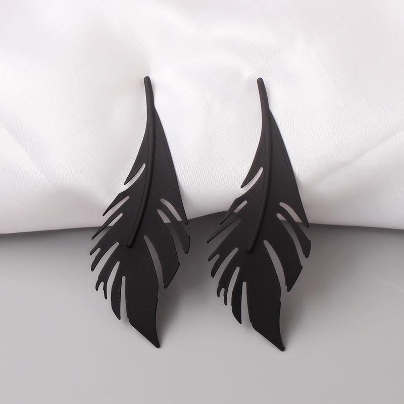 Big Leaf Dangle Earrings For Women Vintage Metal Green Red Color Exaggerated Long Feather Aretes Brincos Wedding Party Jewelry