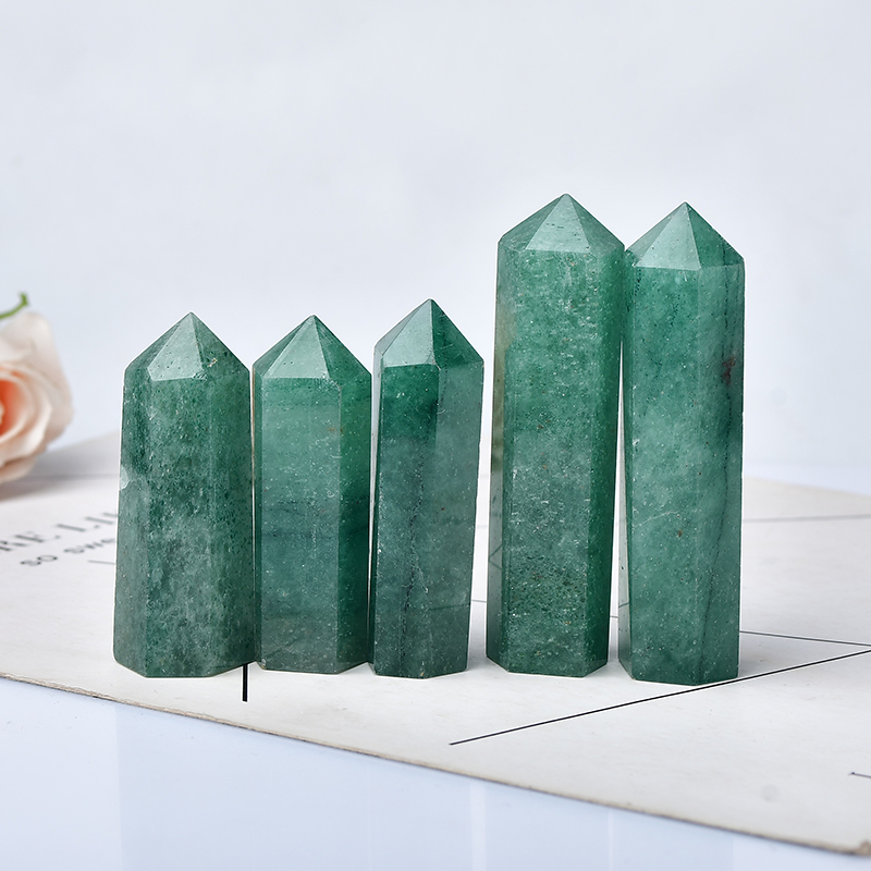 Natural Green Strawberry Crystal Point Healing Stone Hexagonal Prisms 50-80mm Obelisk Wand Treatment Ornaments Stone DIY Gift