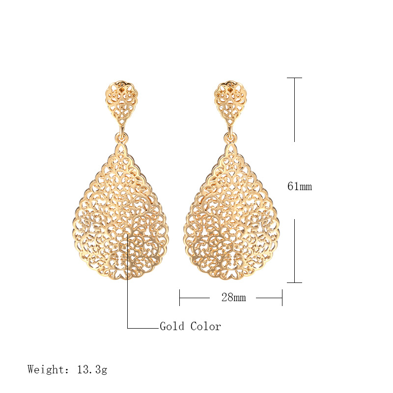 Gold Plated Bracelet Arabic Earrings Pendant Middle Eastern Women's Leaf Hollow Flower Drop Earrings Arabic Jewelry Bridal Gift