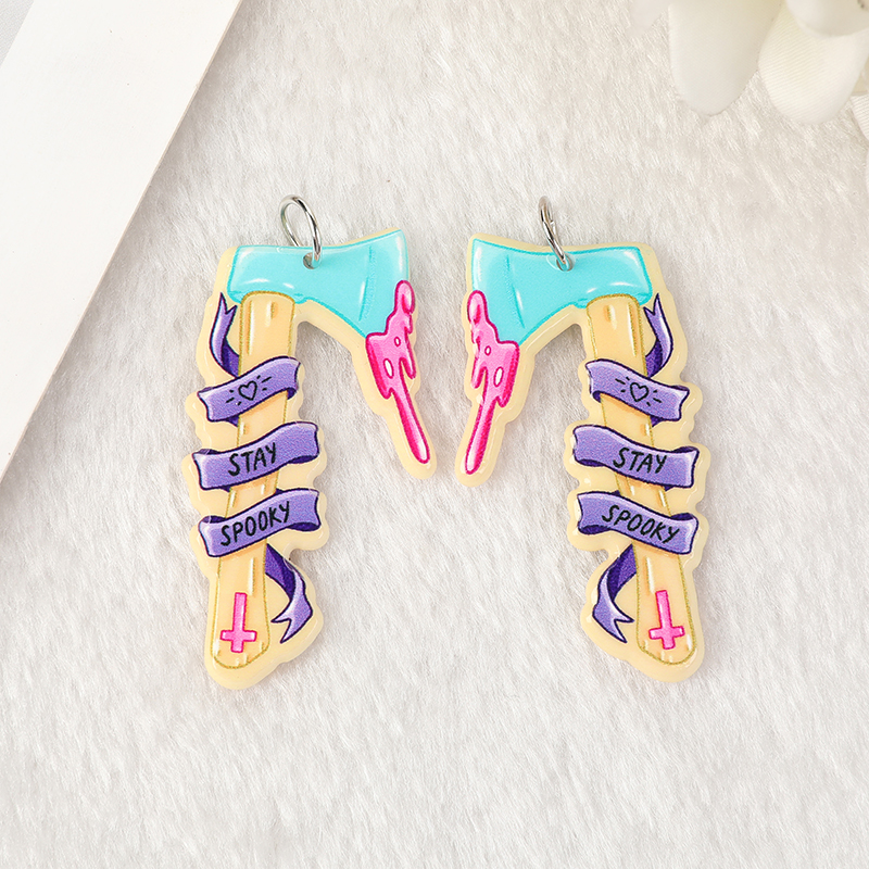 8Pcs Halloween Spooky Charms Axe Blood Creepy Knife Acrylic Pastel Goth Jewlery Findings For Earring Necklace Diy Making
