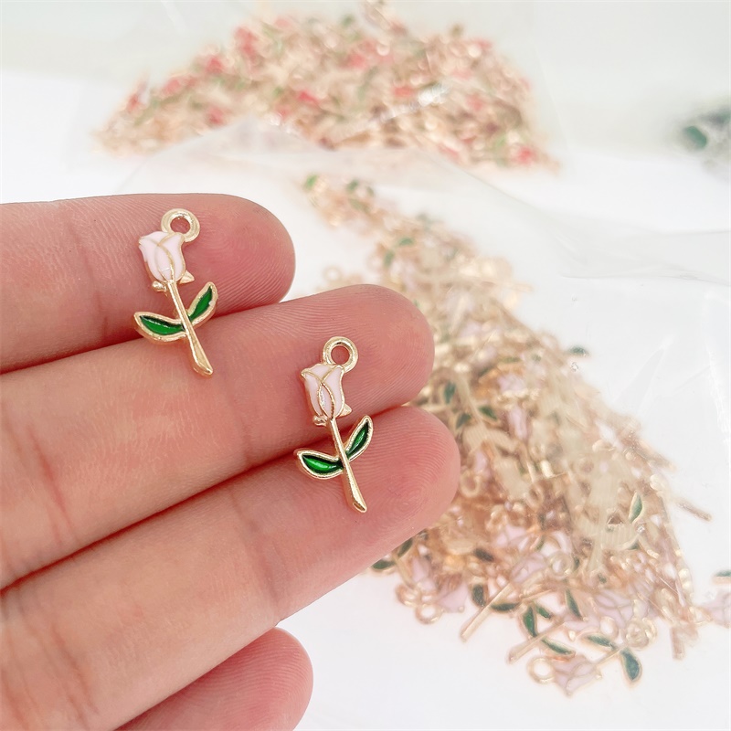 20Pcs 19x10mm Colorful Sweet Romantic Red Rose Blue Pink Flower Pendant Cute Drip Oil Alloy Charm For Jewelry Making Supplies