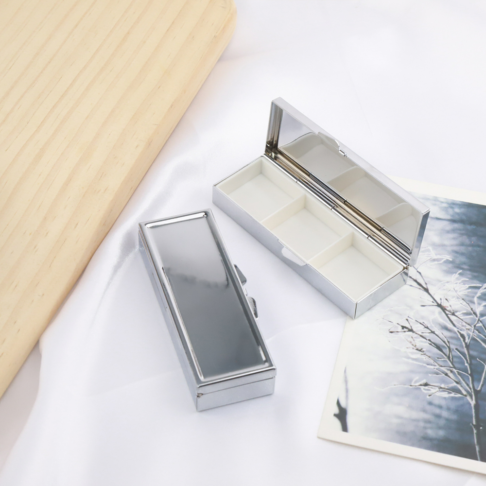 5/10pcs Portable Platinum Metal Rectangle 3 Cell Pill Box Drug Holder Medicine Tablet Capsule Box Container Storage Travel