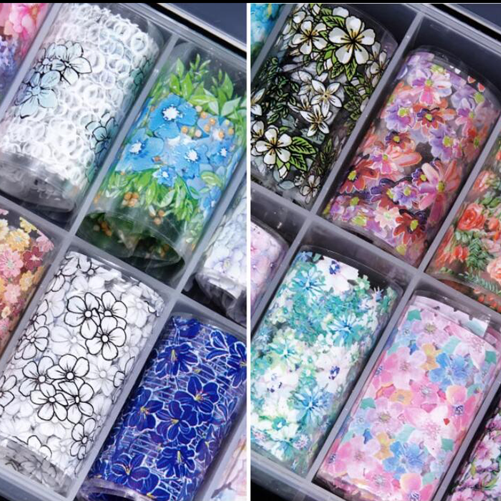 100 Styles Patterns Flowers Animal Nail Foils 10ROLLS(4*100cm/Roll) Transfer Paper Sliders nails Art Starry Sky Papers Decals-NZ