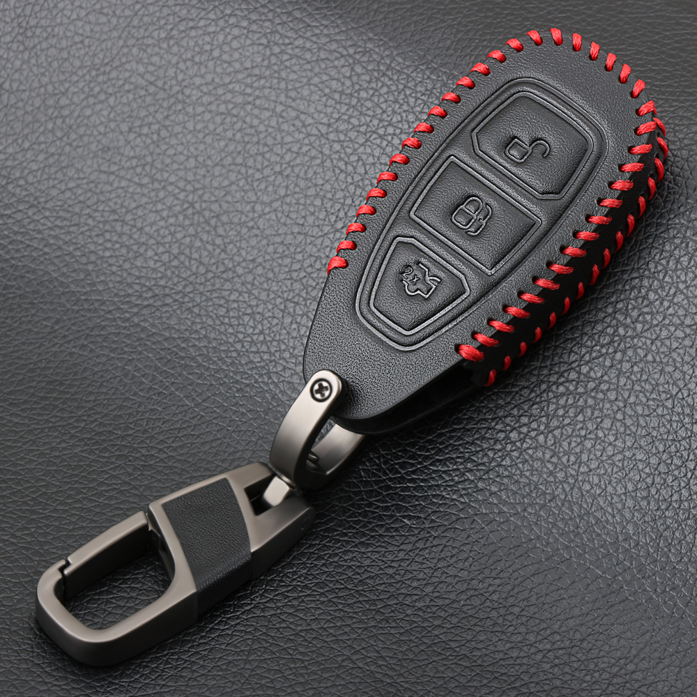 Leather Car Styling Key Remote Key Fob Case Cover Keychain for Ford Fiesta Focus 3 4 MK3 MK4 Mondeo Ecosport Kuga Focus ST