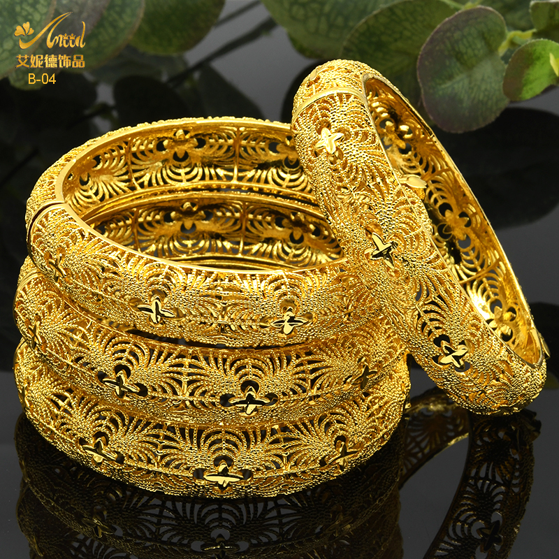 ANIID Dubai 24K Gold Color Bracelets For Women Luxury Jewelry Designers Indian Bangles African Arabic Wholesale Wedding Bridal