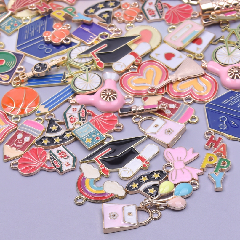 Bedeltjes Oil Drop Bowknot Heart Metal Charms For Jewelry Making Supplies Charms Wholesale Bulk 10/20/30/40pcs/Lot DIY Materials