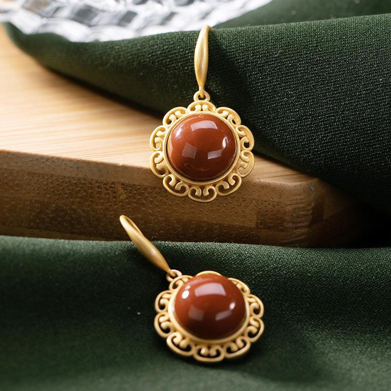 Natural original new inlaid southern red tourmaline set earrings necklace natural temperament niche design ladies jewelry
