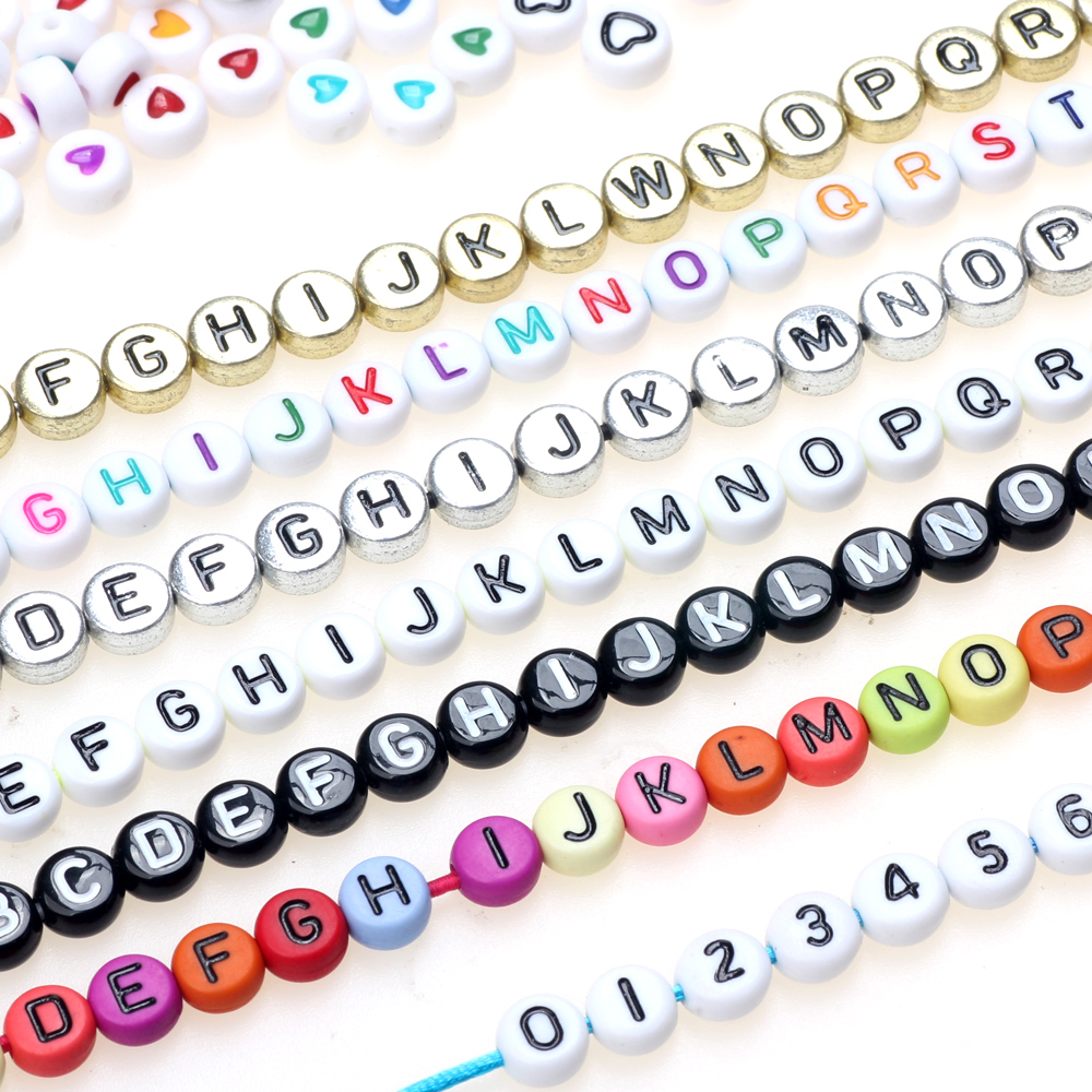 100/200/300PCS 4*7MM Letter Acrylic Beads Mixed Color Round Flat Alphabet Digital Loose Spacer For Jewelry Making Bracelet