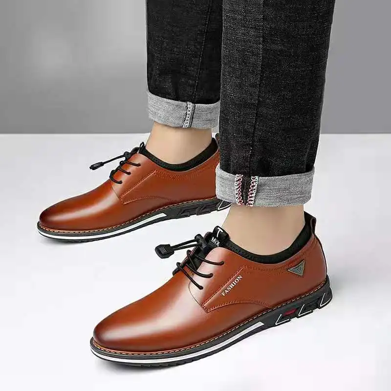 Men Dress Shoe Cowhide Leather Shoes Men's Comfortable Low-top British Casual Shoe Platform Shoes Man Formal Shoes 2024