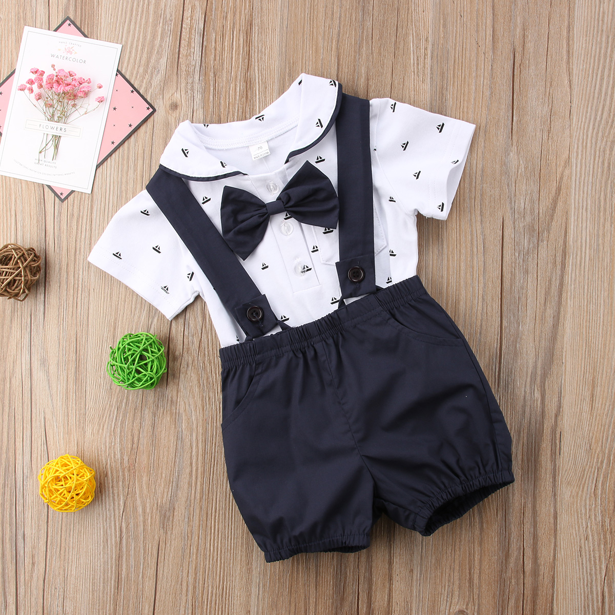 New Gentalman Newborn Kid Baby Boy Outfit Clothes Jumpsuit Bodysuit+Pants Overall 2Pcs Set Children Summer Clothing