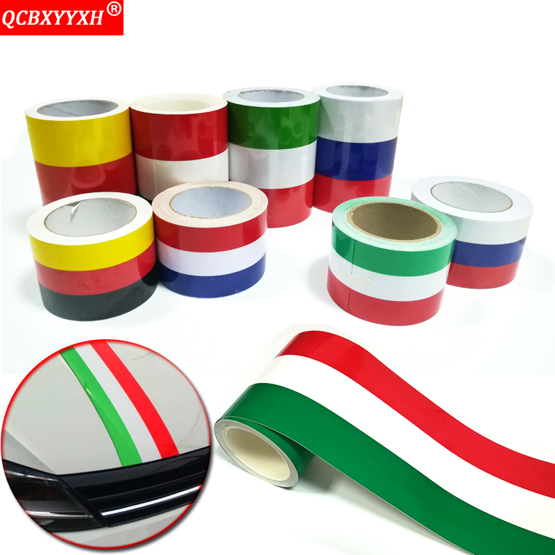 Car-styling 3 Meters PVC Russia German France Italy Belgium National Flag Three-color Stripe Decal Bumper Stickers Accessories