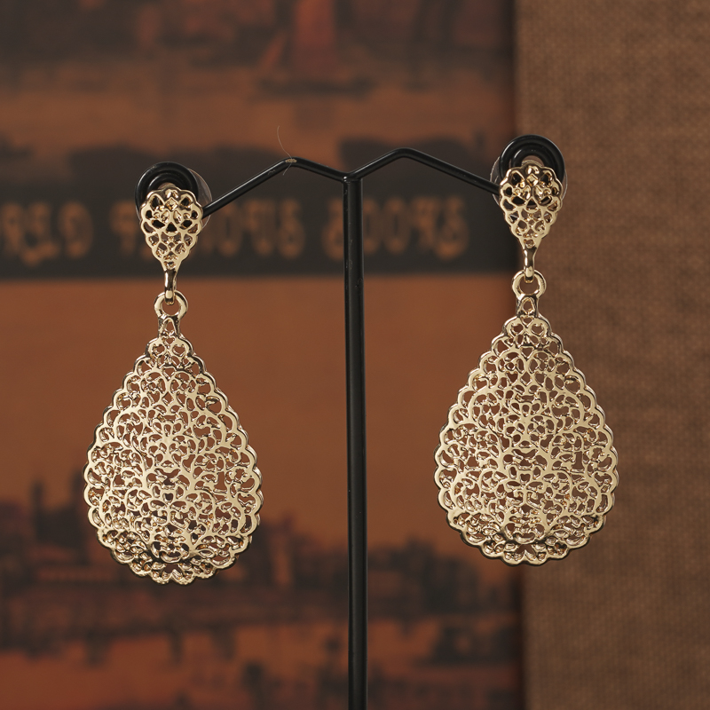 Gold Plated Bracelet Arabic Earrings Pendant Middle Eastern Women's Leaf Hollow Flower Drop Earrings Arabic Jewelry Bridal Gift