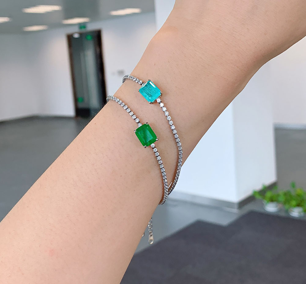 KNRIQUEN Paraiba Tourmaline Emerald Gemstone Tennis Chain Women's Strand Bracelet Charming Party Fine Jewelry Retro Accessories