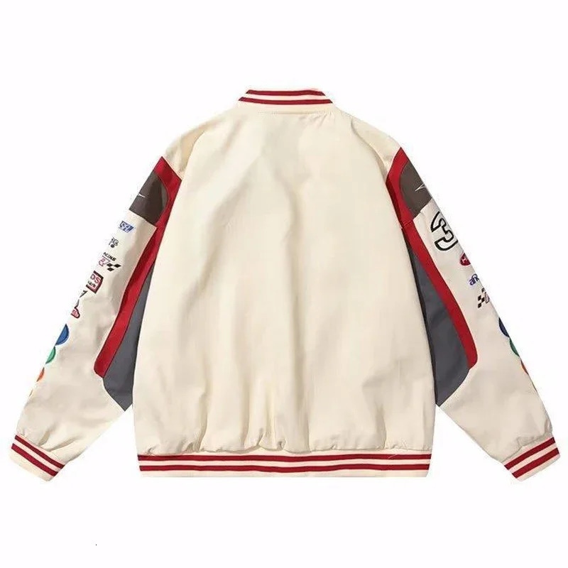 Hip Hop Baseball Jackets Men Women High Street M M Embroidery Motorcycle Loose Bomber Coats Harajuku Retro Racing Varsity Jacket 240624