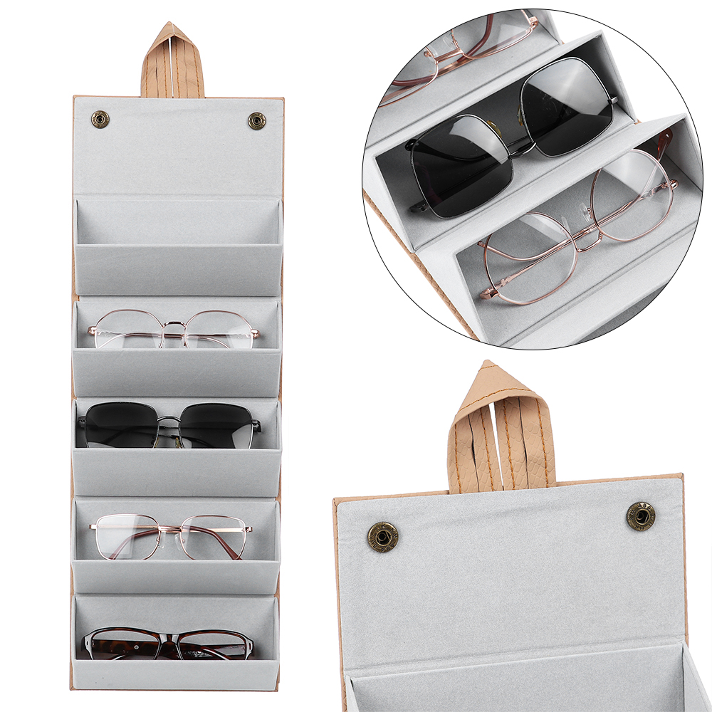 Multi-slots PU Leather Glasses Organizer Eyeglasses Storage Display Holder Case Travel Portable Folding Sunglasses Case Hangable