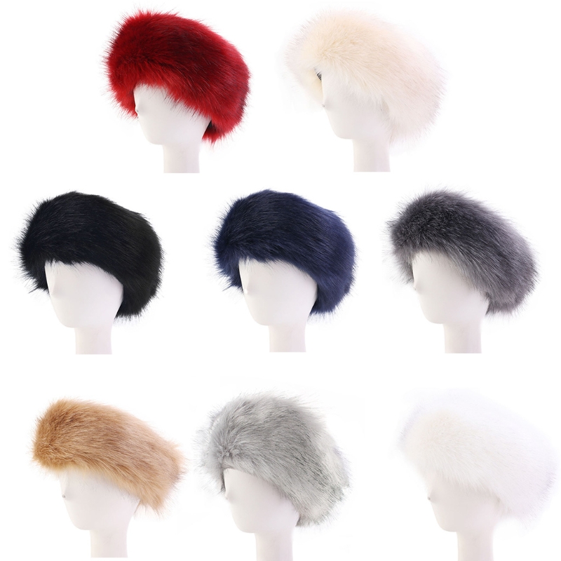 Winter Furry Hairband Elastic Faux Fur Headband Hat Ski Hats Winter Outdoor Ear Warmer Soft Warm Earmuff Head Wraps