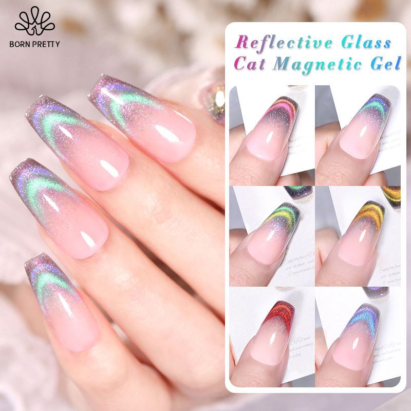 BORN PRETTY 10ml Reflective Glass Cat Magnetic Gel Nail Polish Double Light Rainbow Color Gel Varnis Semi Permanent for Summers