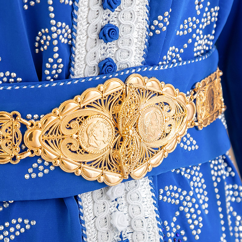 Caftan Belts Arab Traditional Holiday Jewelry Algerian Metal Bride Gold Color Belt Coin Waist Chain Square Design