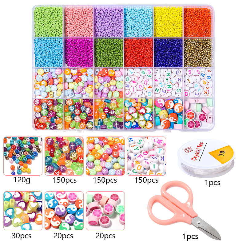 Round Acrylic Letter Glass Seed Beads Set For Bracelet Jewelry Making Bulk Needlework DIY Accessories Plastic Alphabet Bead Kits