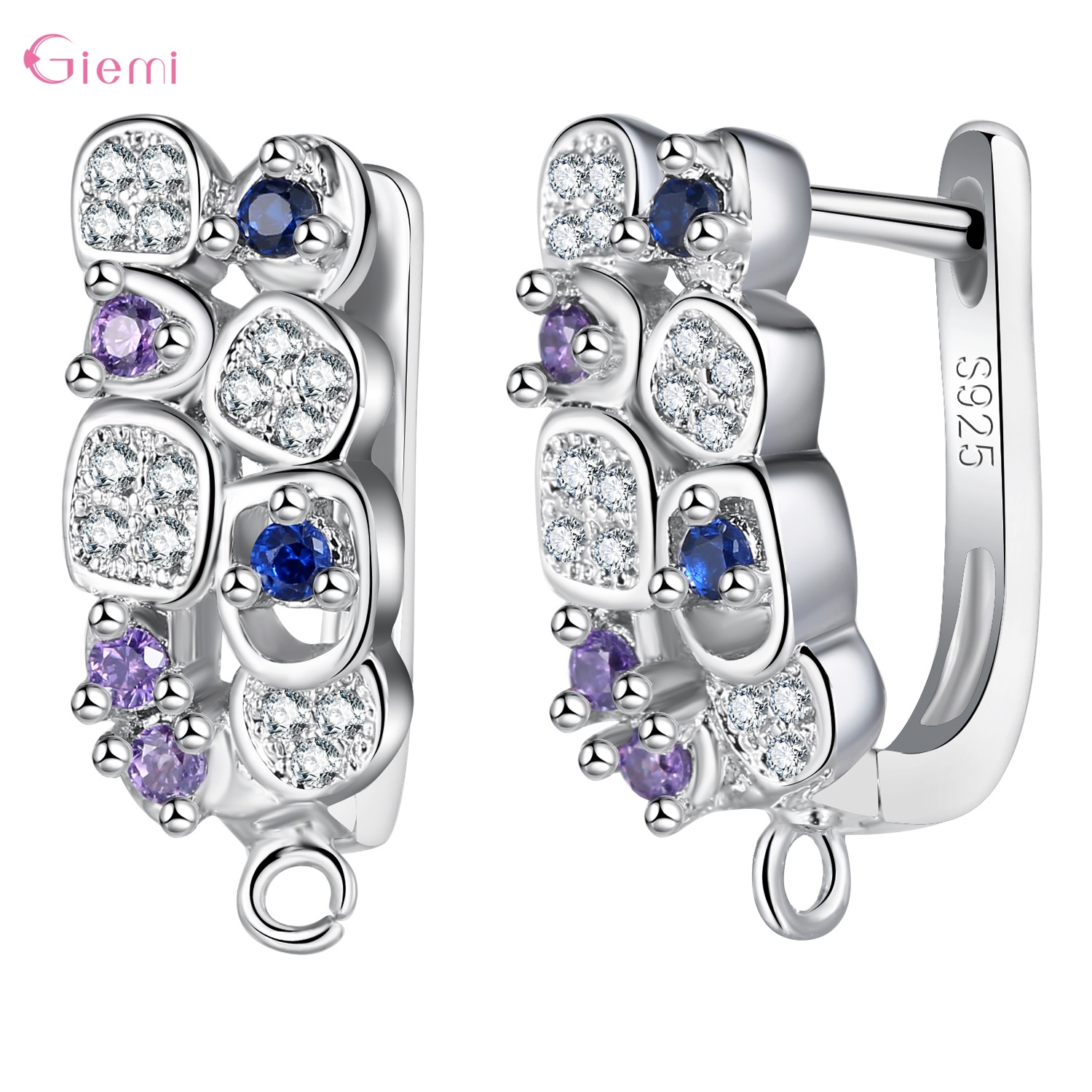 Luxury 925 Sterling Silver Cubic Zirconia Earrings Hoop Hook Clasp for DIY Jewelry Making Earring Findings Accessories