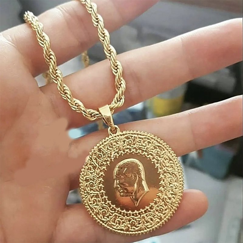 Ottoman Turkish Totem Gold Plated Pendant with Slid Chain Islam Coin Jewelry Spiritual Gifts for Women Ethinc Pendant Chains