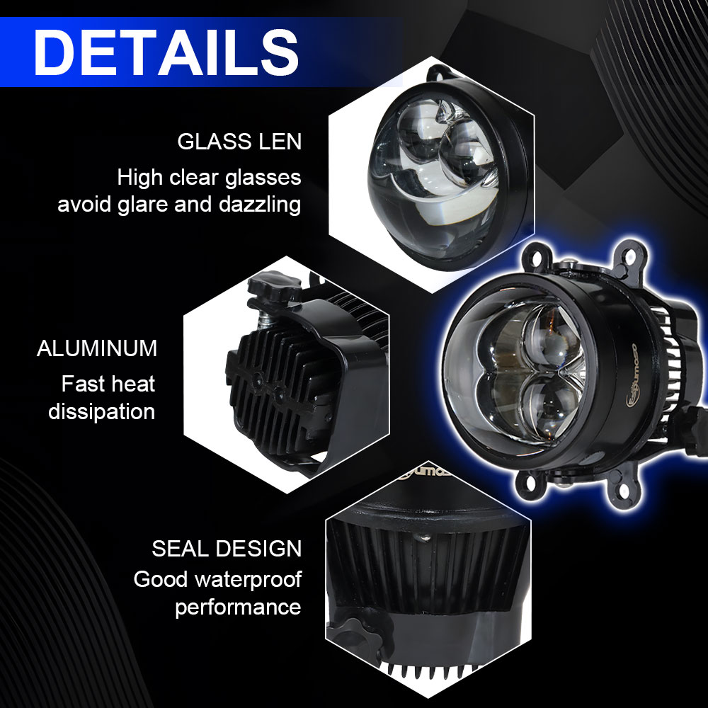 Fog lights For Headlights Led Car Lights Gold + White 3.0 inch 8000LM Accessories Bi-led Laser Lens Retrofit Projector Universal