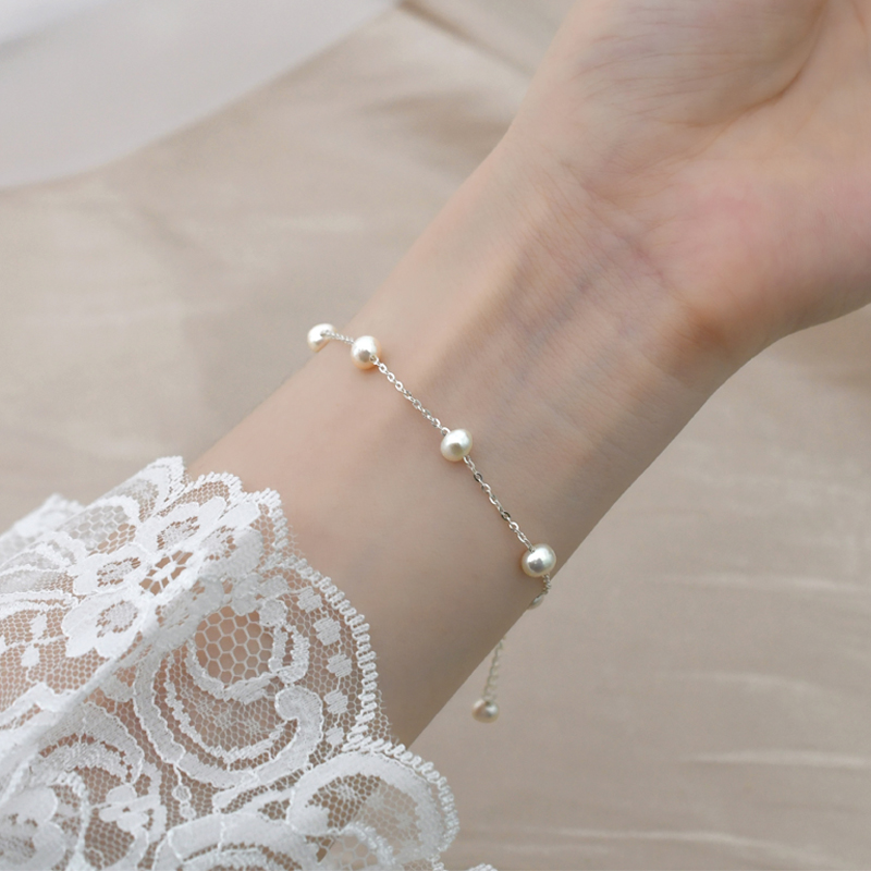 ASHIQI 4-5mm Mini Natural Freshwater Pearl Bracelet 925 Sterling Silver Chain Jewelry Gift for Women