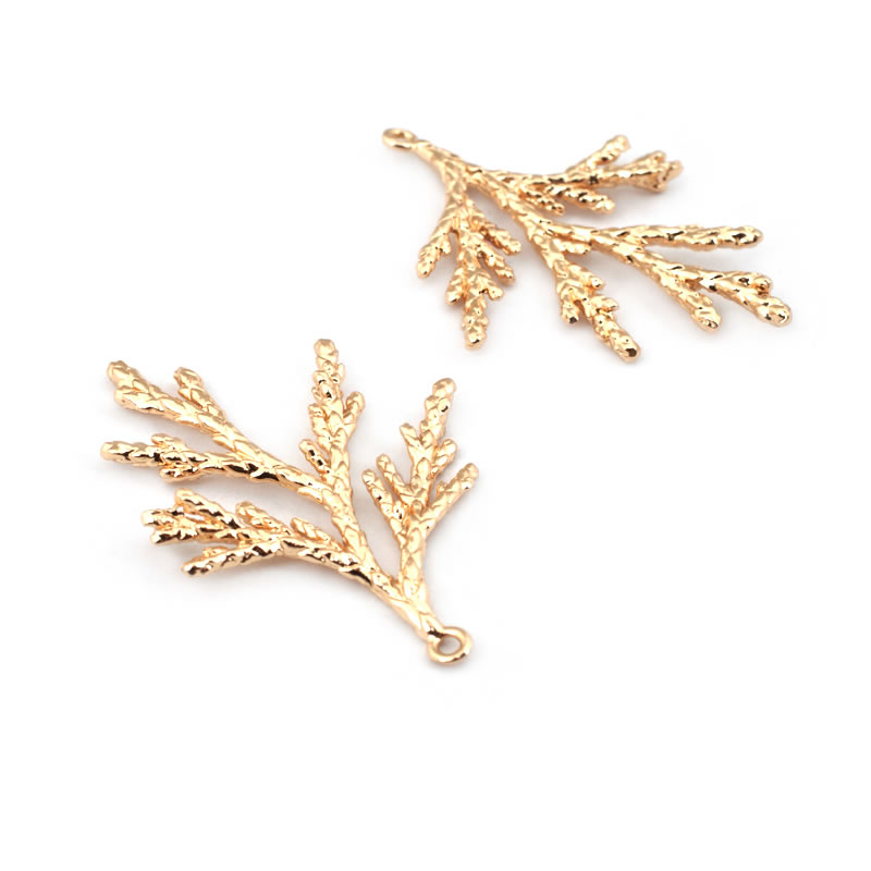 6PCS 18K Gold Color Brass Pine Leaves Tree Leaf Charms Pendants High Quality Diy Jewelry Making Necklace Earrings Accessories