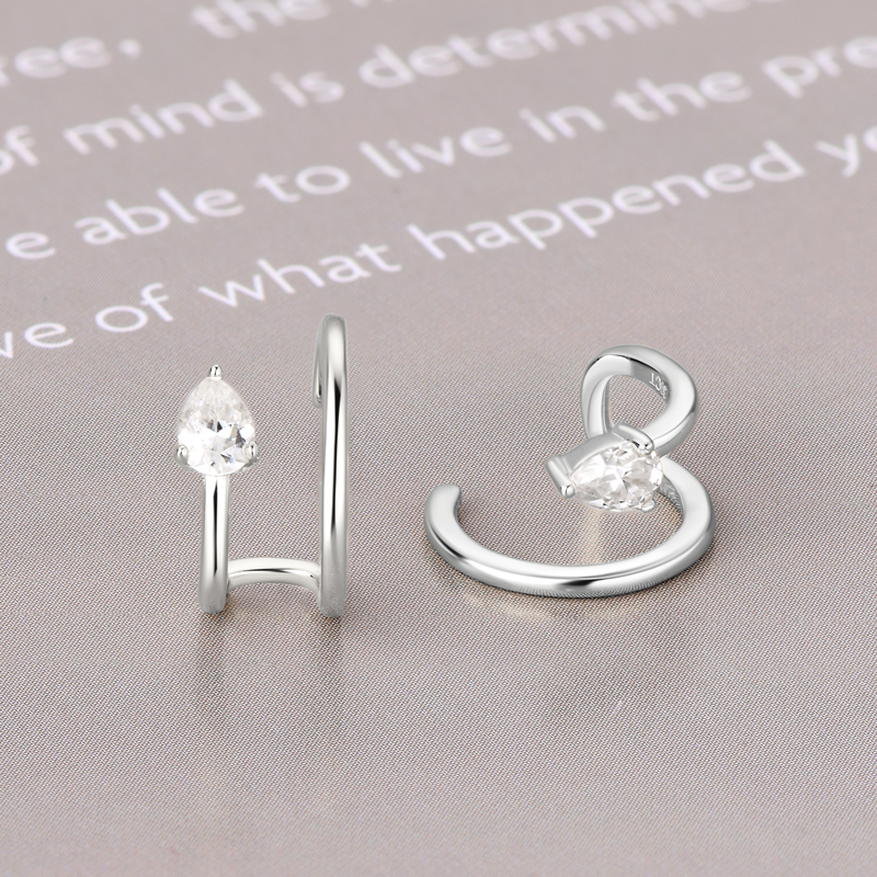 Lnngy 925 Sterling Silver Clip Earrings 0.3CT Pear Cut Moissanite Earcuff For Women Girl No Pierced Cartilage Earring Jewelry