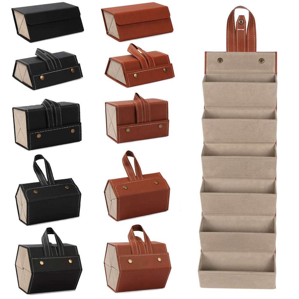 Multi-slots PU Leather Glasses Organizer Eyeglasses Storage Display Holder Case Travel Portable Folding Sunglasses Case Hangable