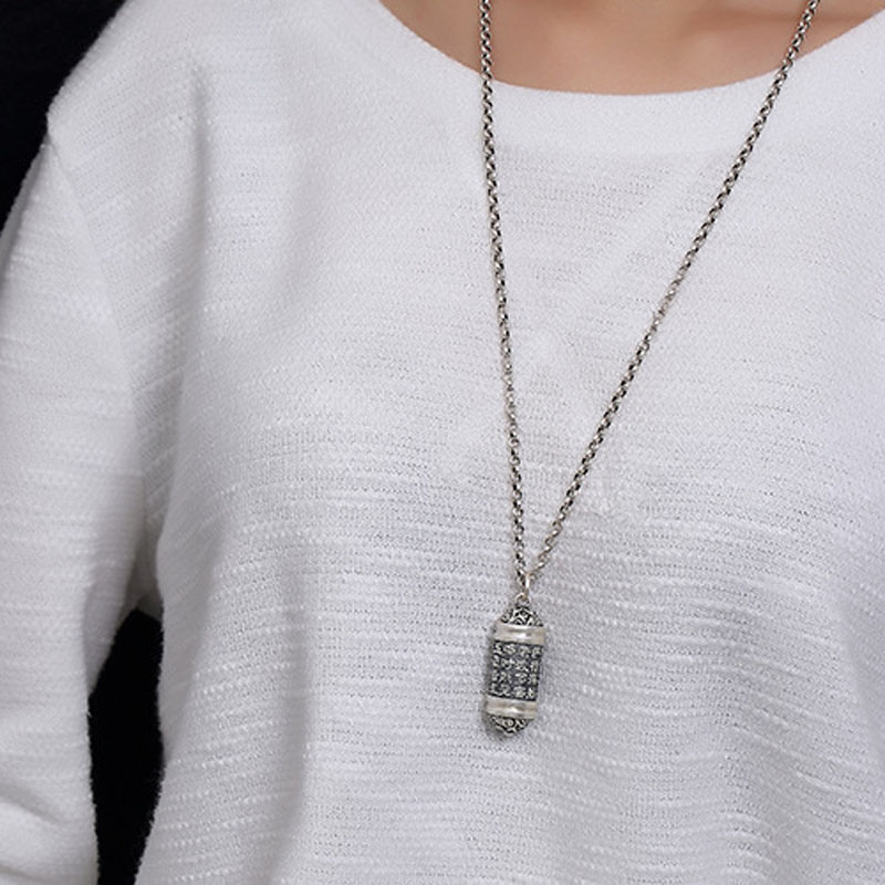 Openable Pure 990 Sterling Silver Tube Locket Pendants Buddhist Shurangama Mantra Bottle Urn Necklace Classic Buddhism Jewelry