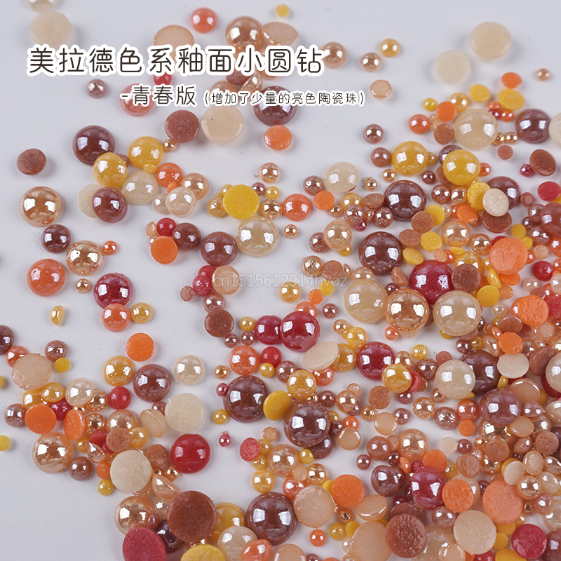 Maillard Color Style Half Round Pearls 2-6MM Mix Size Ceramic Rhinestones 1000pcs/lot for DIY Nails Art Garment