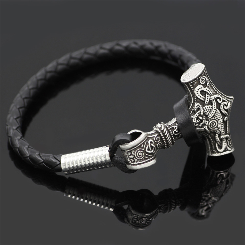 Viking Black Leather Rope Bracelet Men Viking Charm Cuff Bangle High Quality Metal Accessories Unique Jewelry Gift Dropshipping