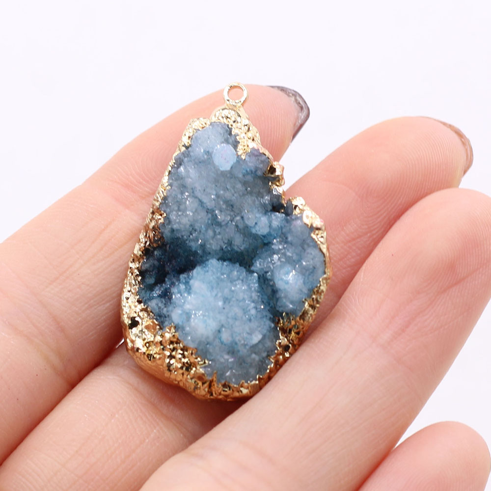 Charms Natural Druzys Stone Pendant Irregural Natural Agates Pendant Plated Gilde for DIY Jewerly Necklace Accessories Making