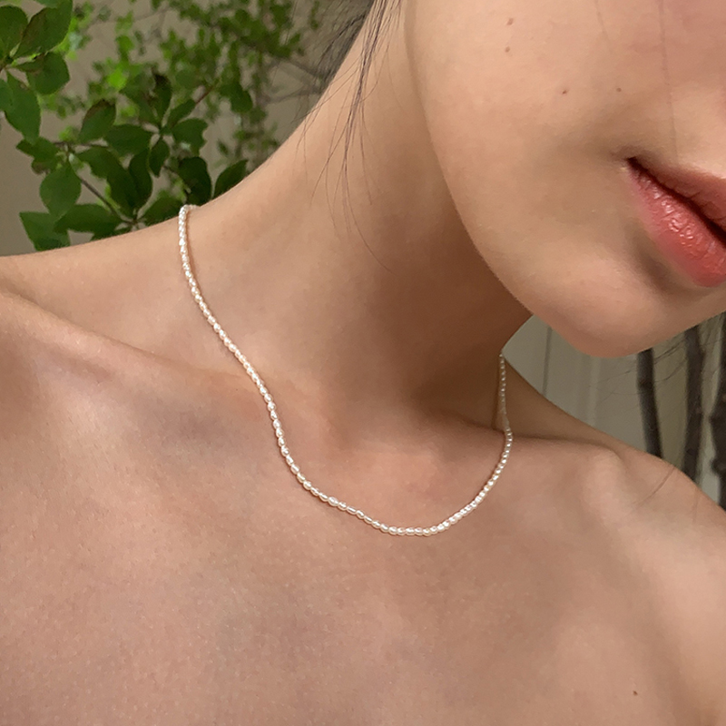 3-5mm White Freshwater Pearl Choker 925 Sterling Silver Necklace Baroque Natural Female Beads Fine Accessories Women Gift NK120