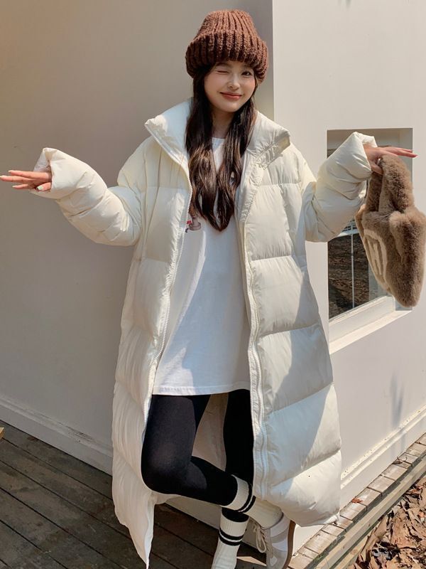2023 New Winter Thick Warm Long Jackets Women Loose Stand Collar Scarf Puffer Jacket White Duck Down Coats Female Parkas F6.24#60