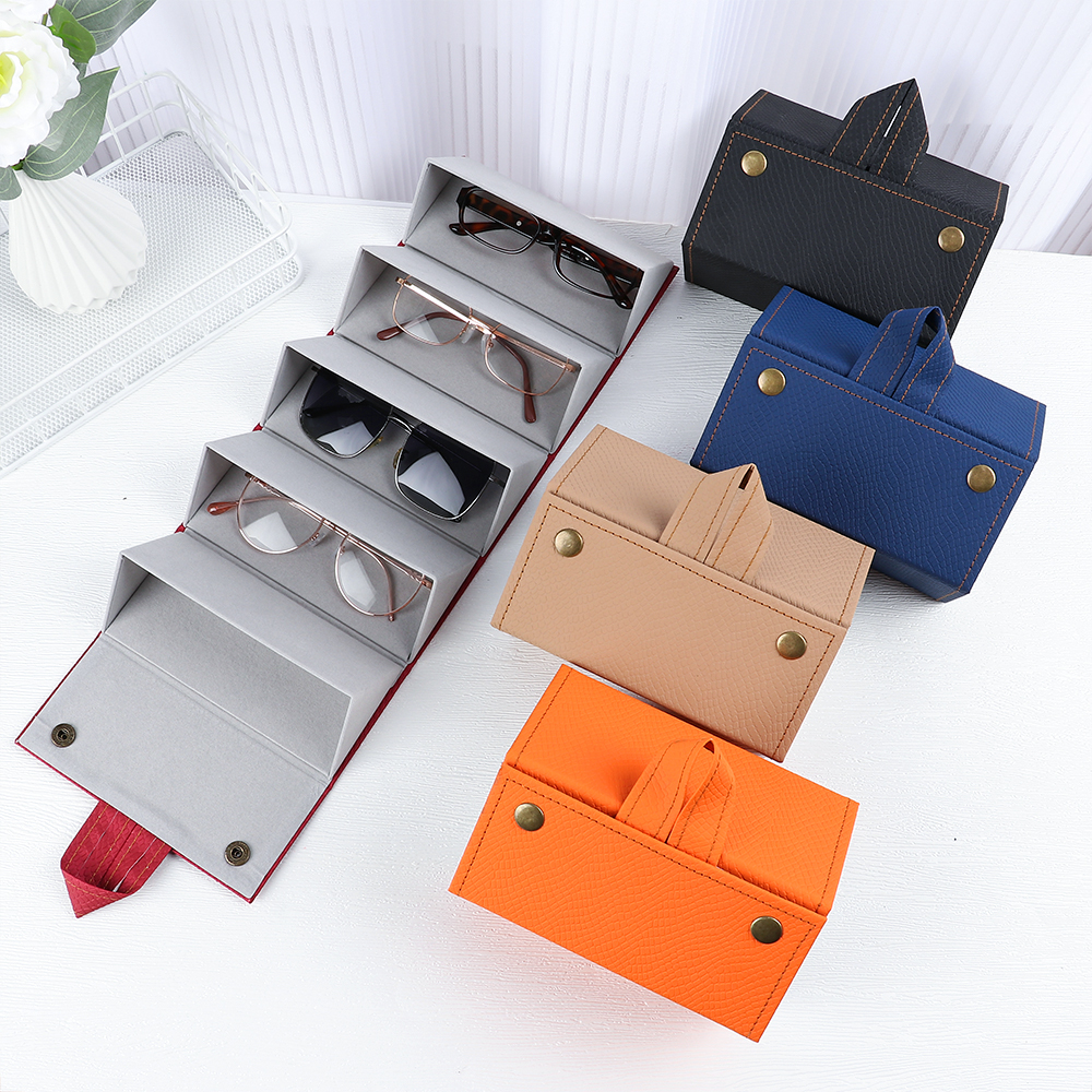 Multi-slots PU Leather Glasses Organizer Eyeglasses Storage Display Holder Case Travel Portable Folding Sunglasses Case Hangable