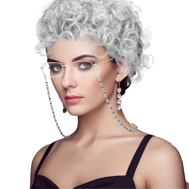 Grandmother Headwear Old Lady Cosplay Costume Set Role Play Suit Glasses Hair Necklace Sets Christmas Halloween Women Wigs