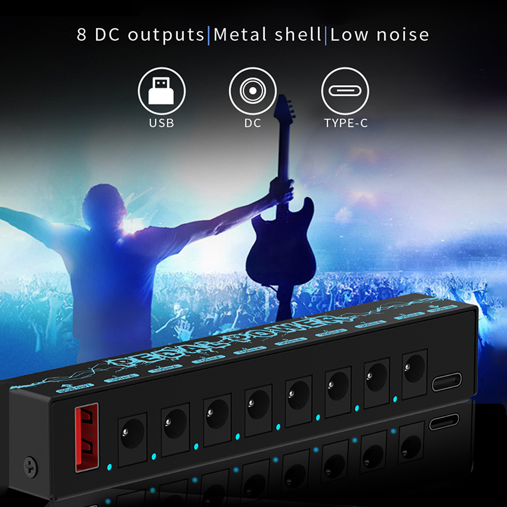 Guitar Pedals Power Supply 5V/2.1A 8 DC Output Portable Durable Pedalboard Power Supply with USB Port Guitars Power Supply