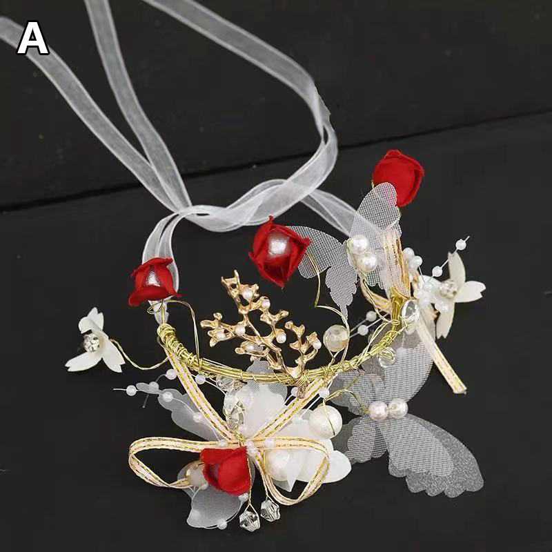 New Handmade Wedding Corsages Groom Boutonniere Bride Bridesmaid Bracelet Hand Wrist Flower Artificial Flowers Party Decor