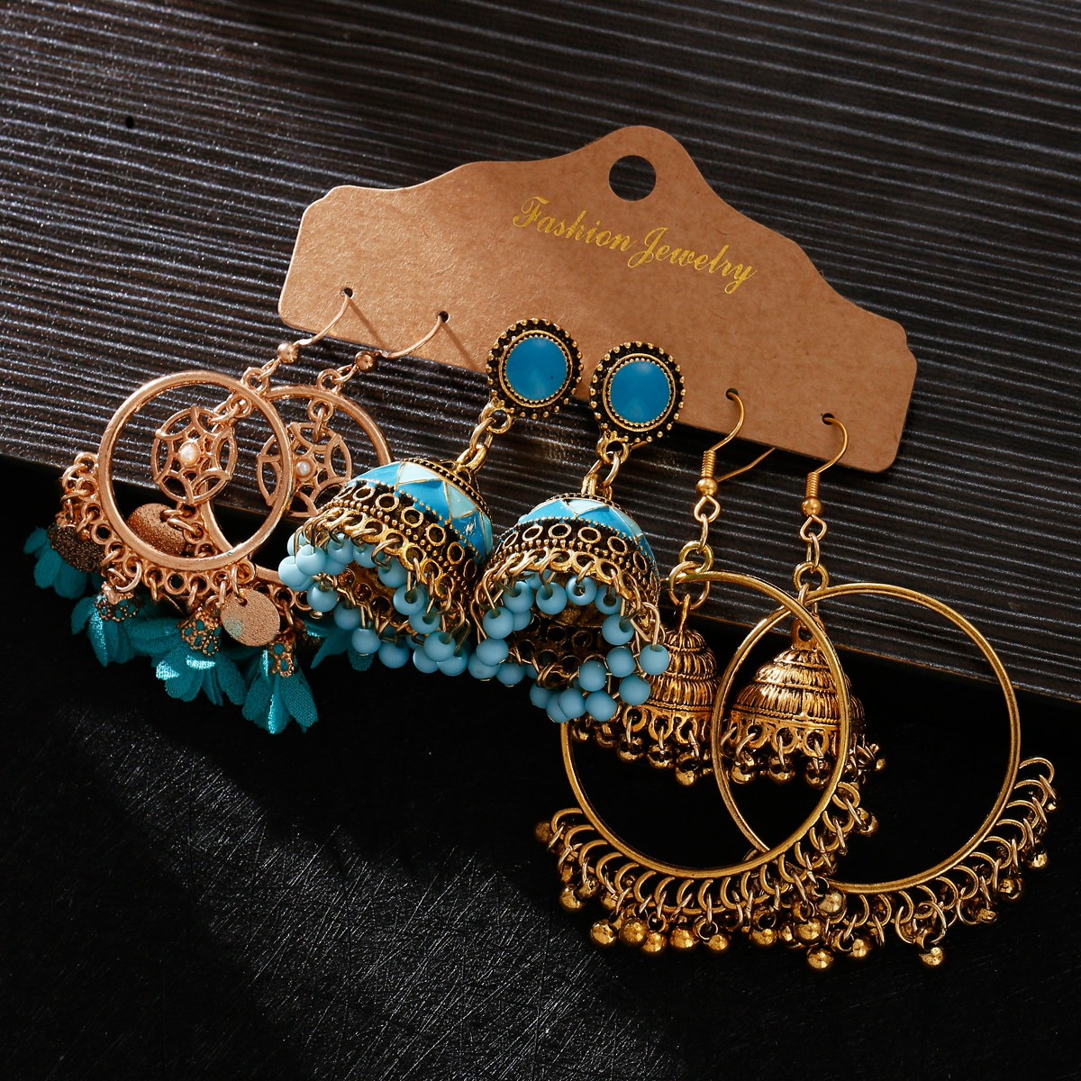 Ethnic Gold Color Geometric Earrings Sets for Women Girl Statement Jewelry Vintage Big Round Circle Drop Earrings Set Gifts