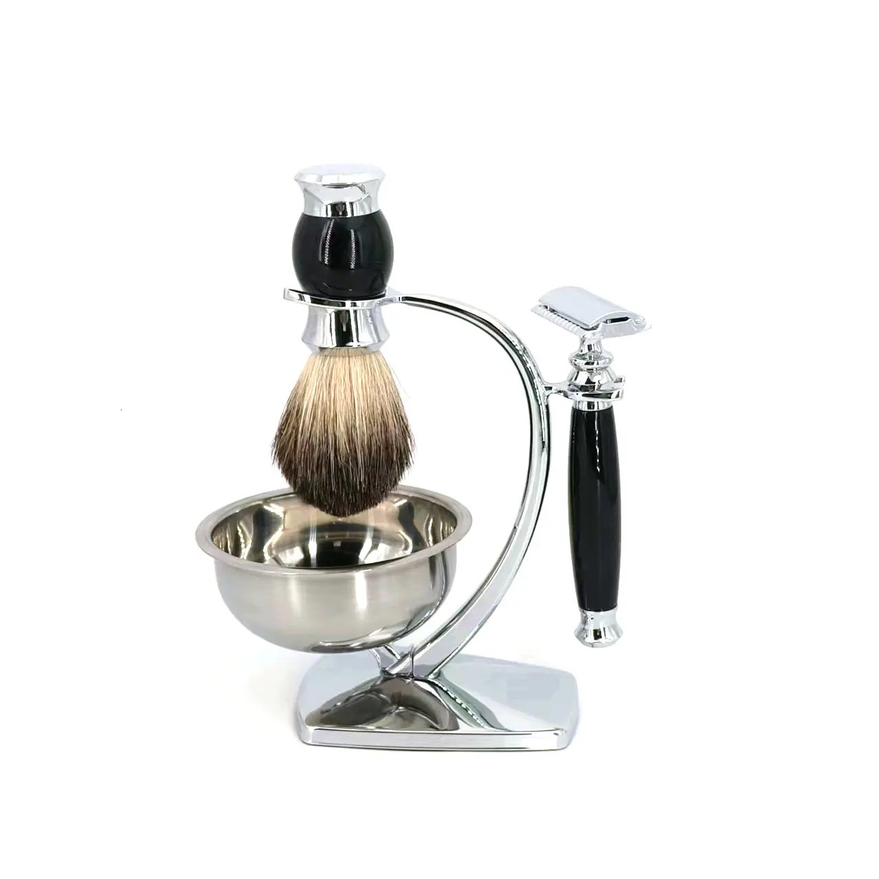 Shaving Set Shaving Stand Soap Bowl Double Edge Safety Razorand 70% Badger Hair 30% Wool Brush - Perfect Gift for Men 240624