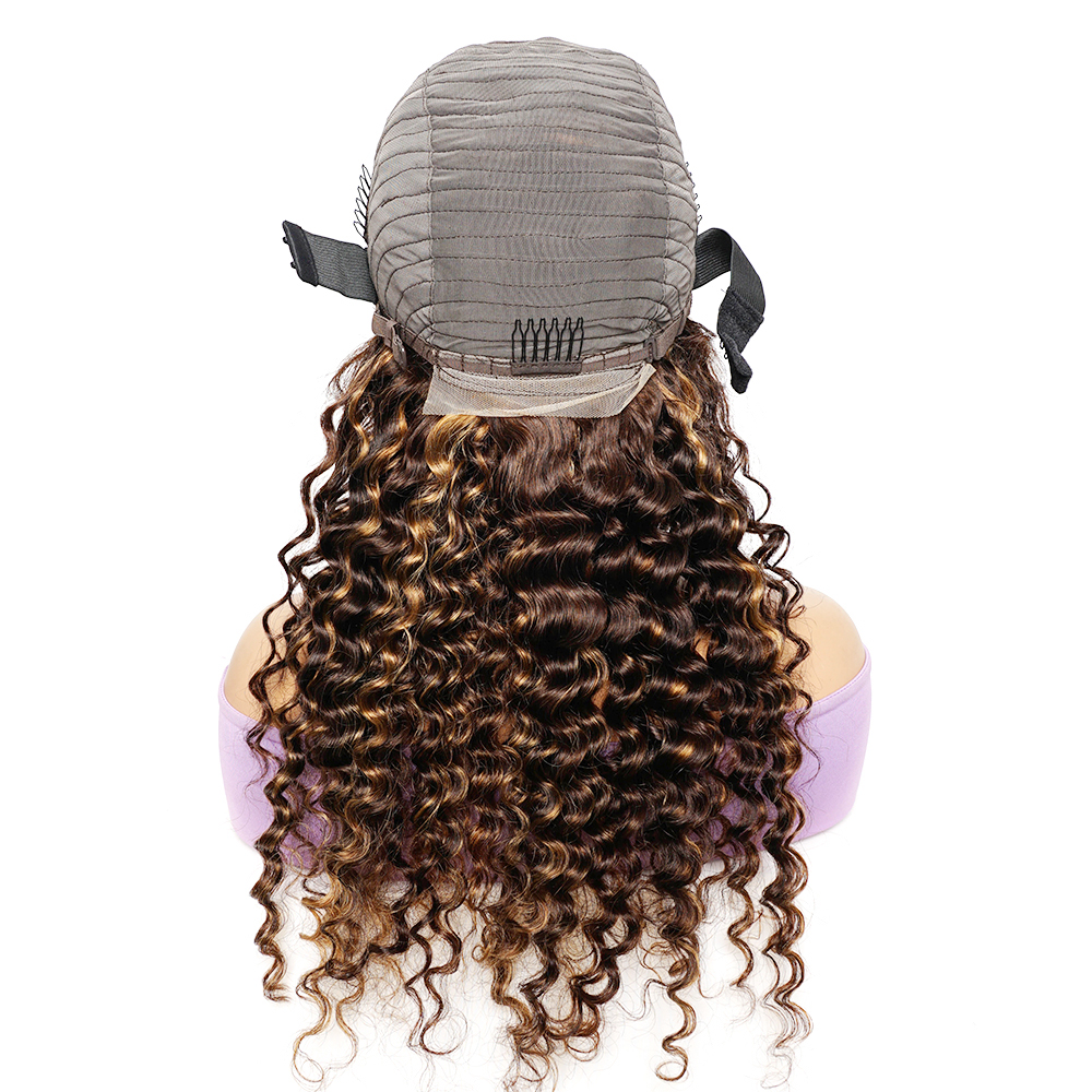 Brown And Blonde Deep Wave Human Hair Lace Frontal Wigs For Women Highlight Color 4x4 Closure Wig Indian Remy Hair Pre-Plucked