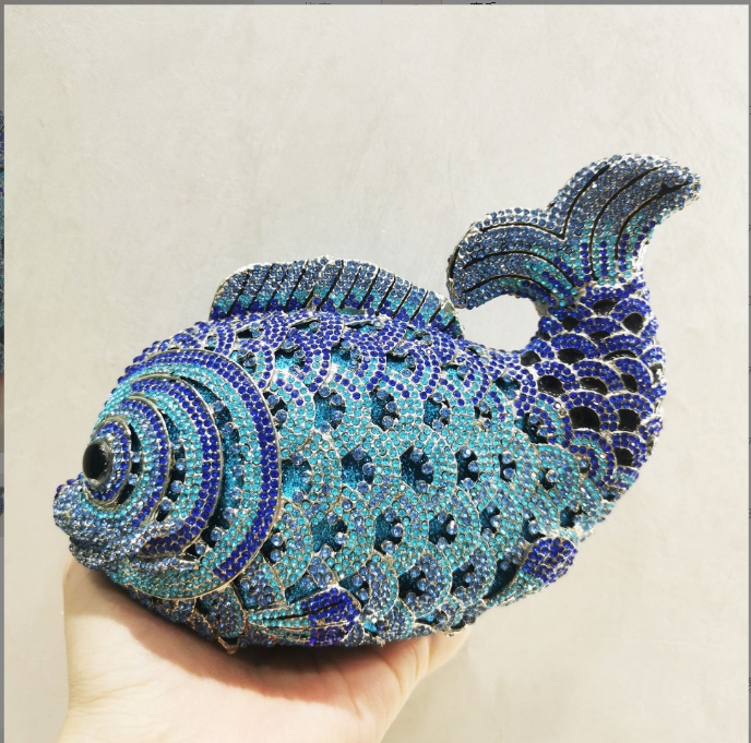 Women Fish Shape Multicolored Stones Evening Bags Lady Clutches Bridal Crystal Clutch Purse Wedding Party Rhie Handbags 4