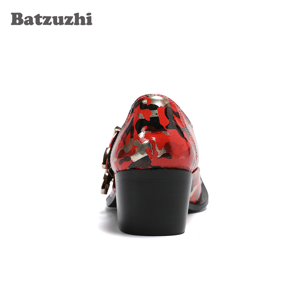 Batzuzhi 6.5cm High Heel Men's Shoes Buckles Rock Formal Leather Shoes Men Red Wedding Party Shoes Male, Big Sizes EUR38-46