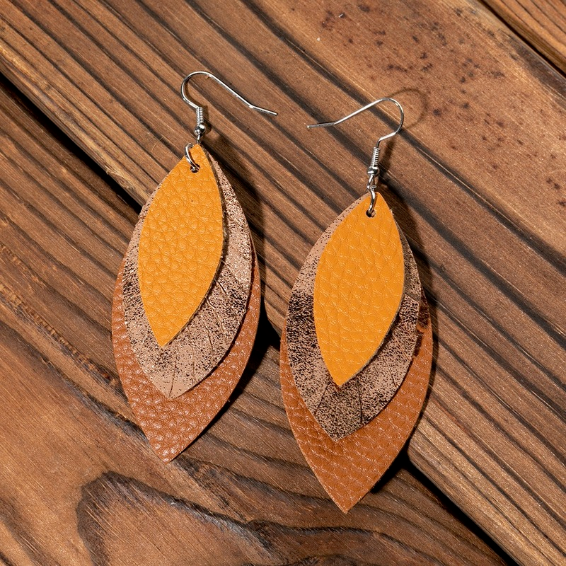 3 Layers Long PU Leather Earrings for Women Big Statement Dangle Leaf Earrings Fashion Jewelry Female Ear Accessories Wholesale