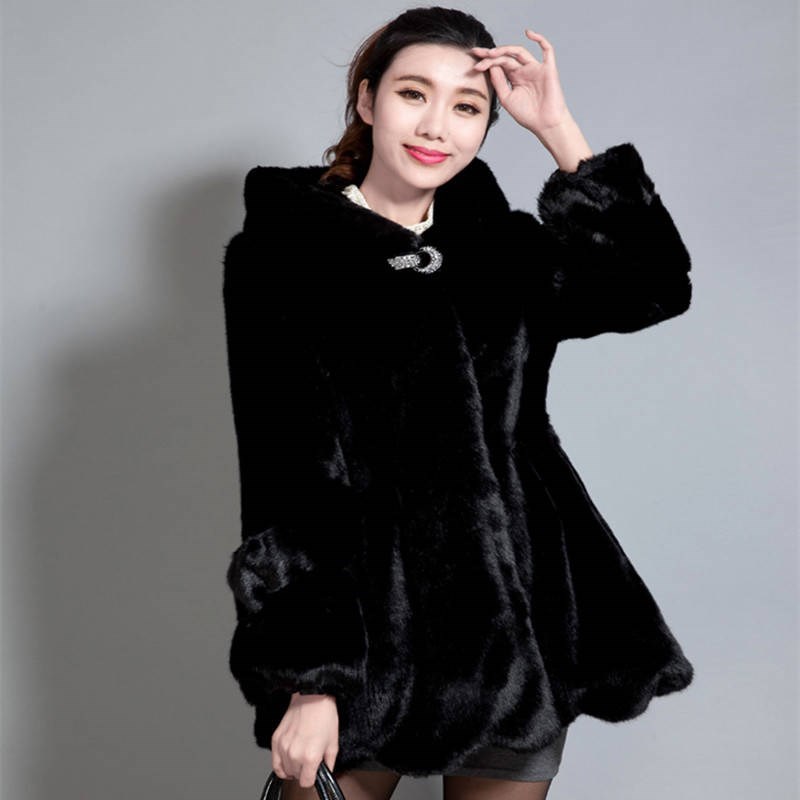 2019 Autumn Winter S - 3XL Women Winter Hooded Mink Fur Coats Vintage White Black Big Size Faux Fox Fur Coat With Hood Clothing