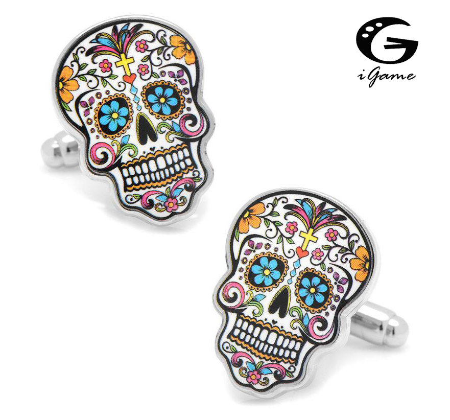 iGame Day Of The Dead Cuff Links Muti-color Brass Material Sugar Skull Design Free Shipping